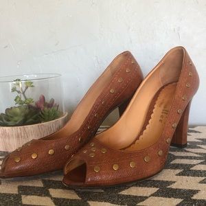 Bettye Muller - Leather peep toe studded heels